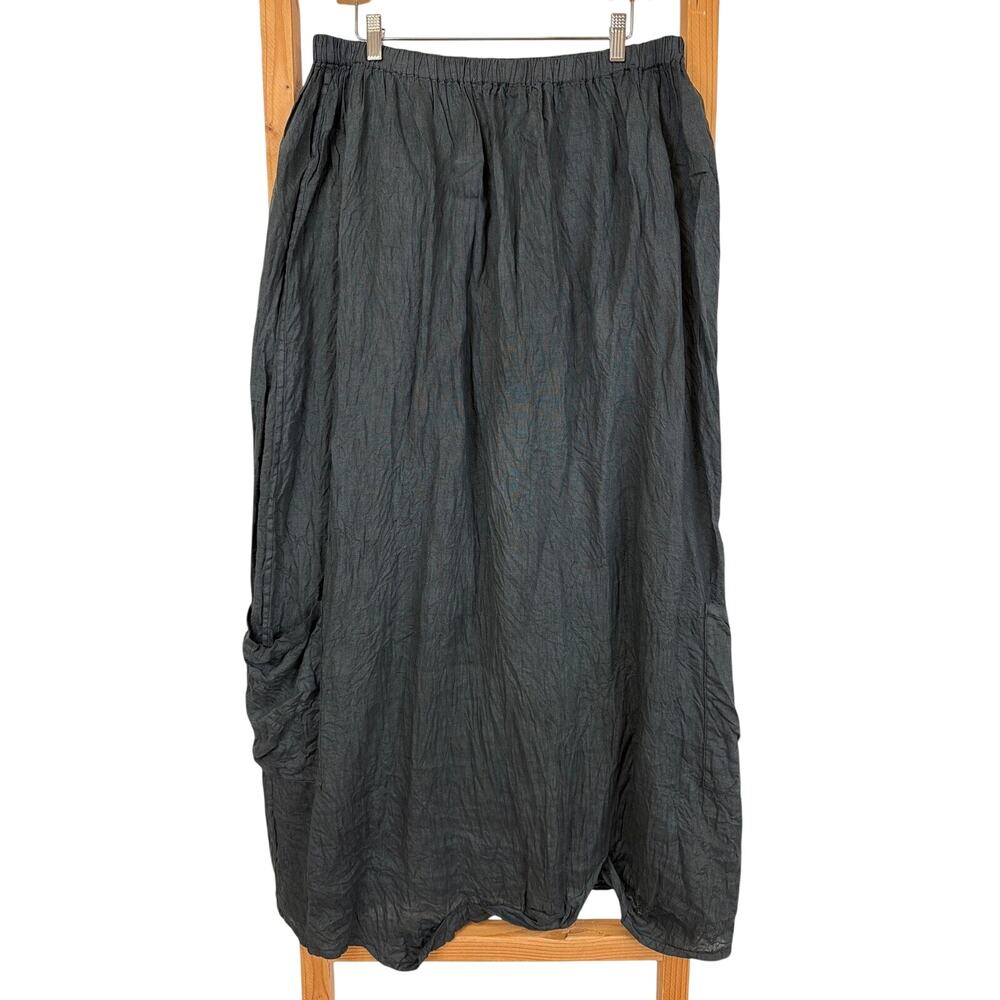 Cynthia Ashby Dark Gray Elastic Waist Pocket Layered Avant Garde Maxi Skirt M